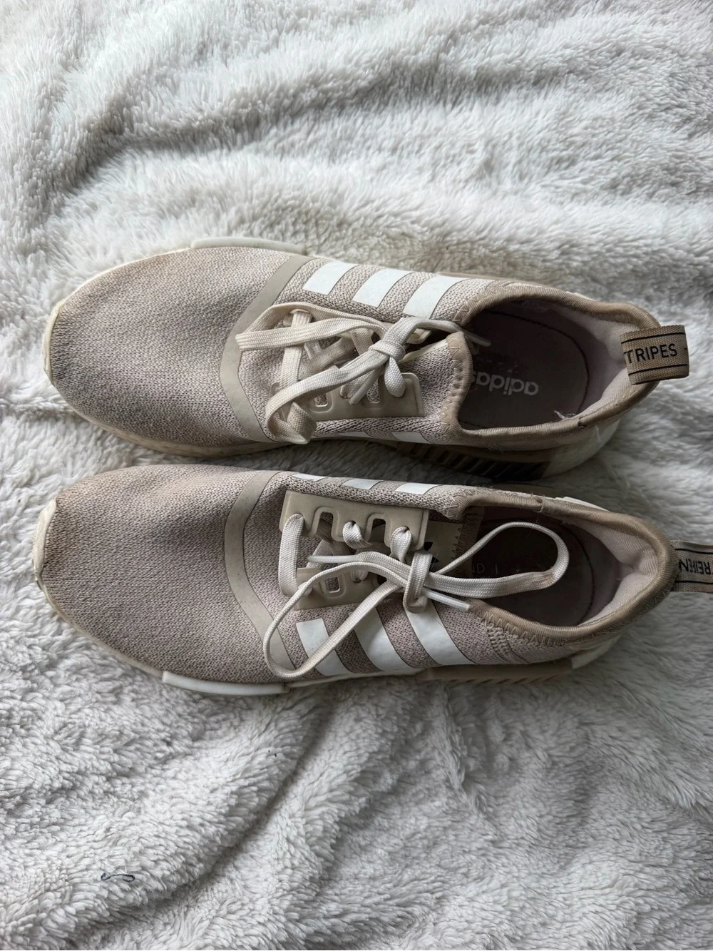 adidas NMD R1 Tan and White Knit Sneakers